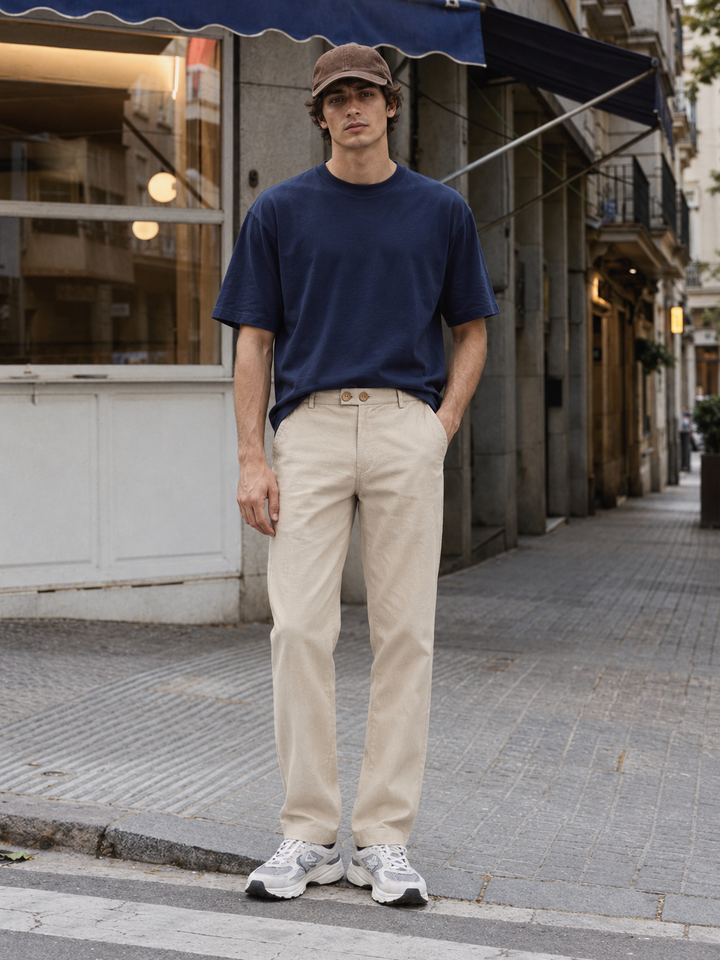 Casual Fit: Cream Linen Pants