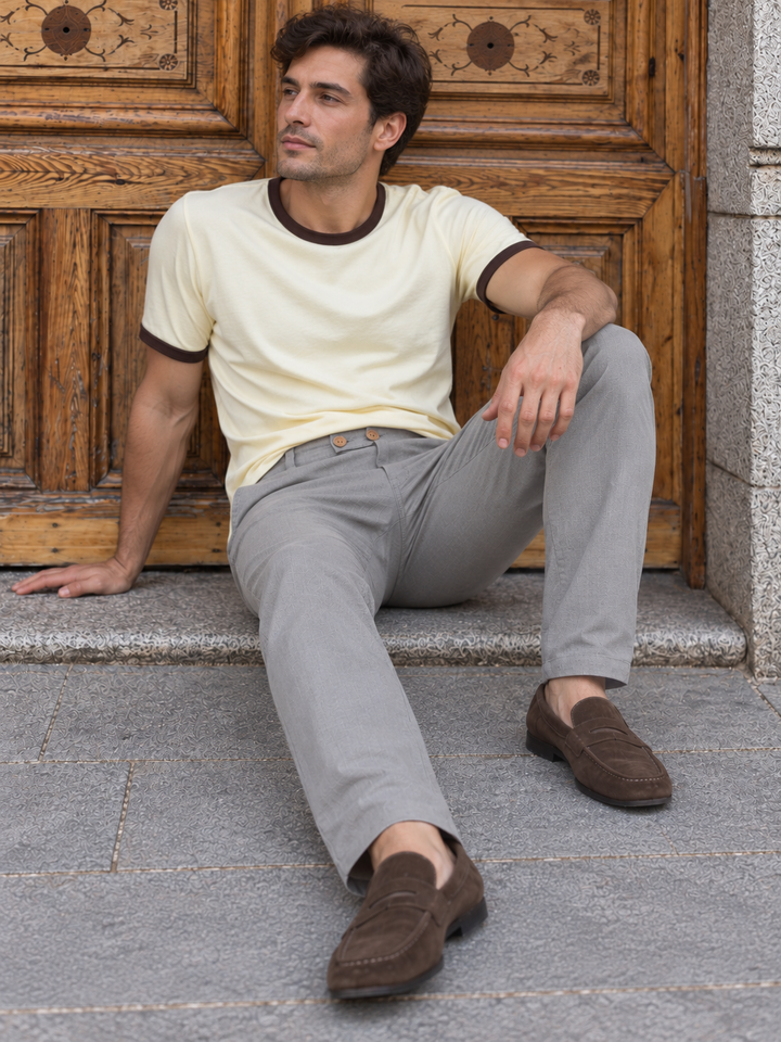 Casual Fit: Light Grey Linen Pants