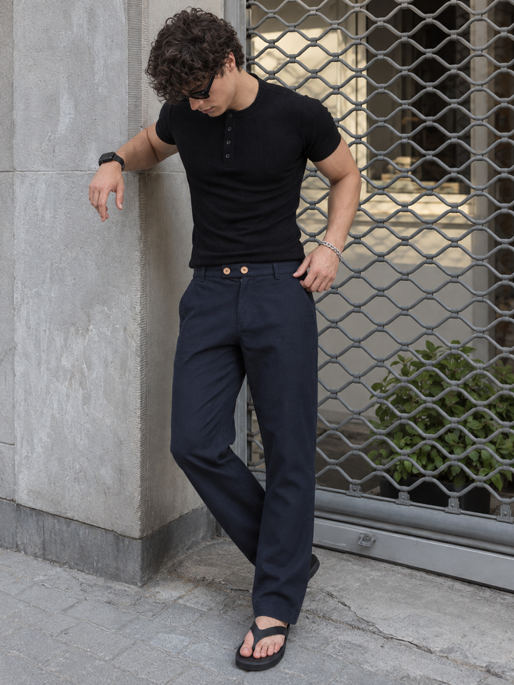 Casual Fit: Navy Linen Pants