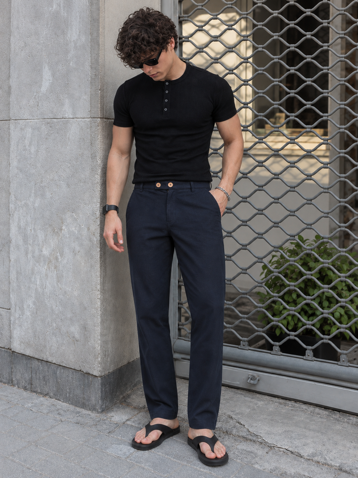 Casual Fit: Navy Linen Pants
