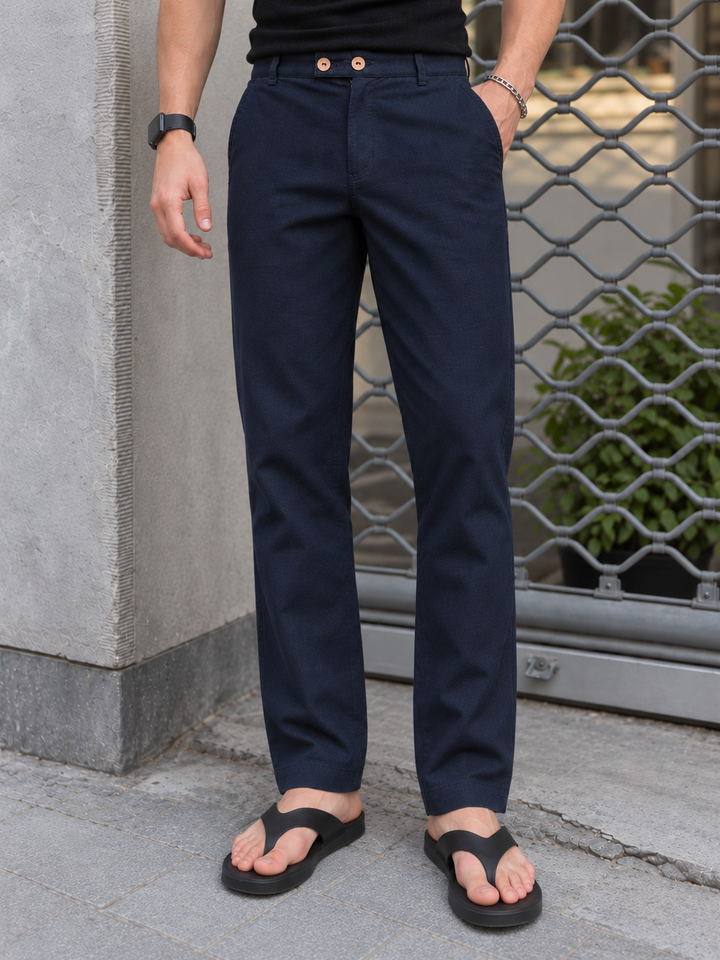 Casual Fit: Navy Linen Pants