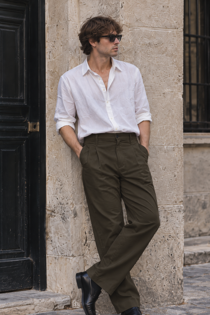 Korean Fit: Straight Fit Olive Pants
