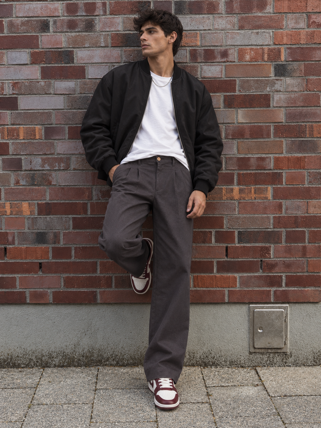 Linen : Pleated Charcoal Baggy Trousers