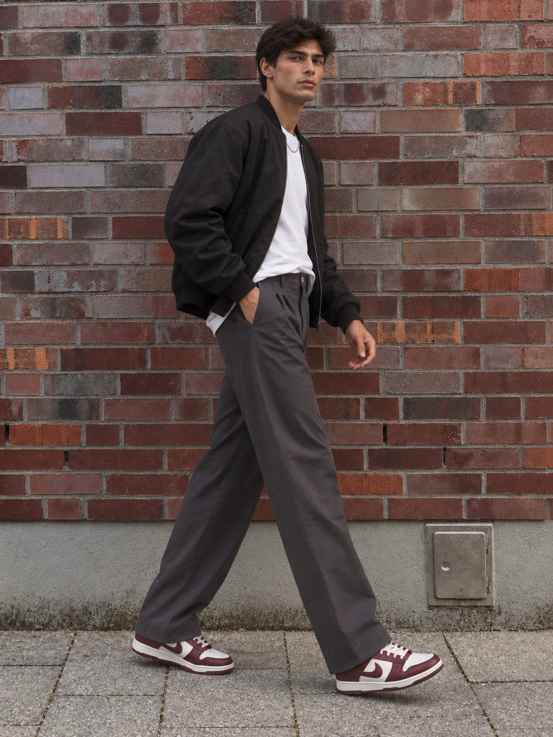 Linen : Pleated Charcoal Baggy Trousers