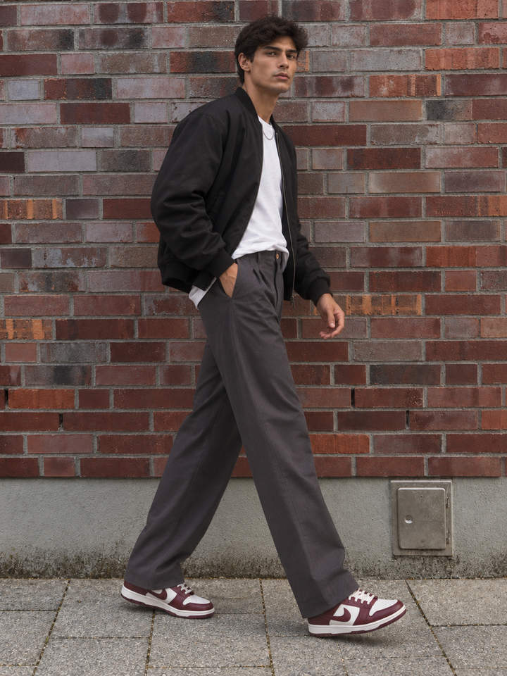 Linen : Pleated Charcoal Baggy Trousers