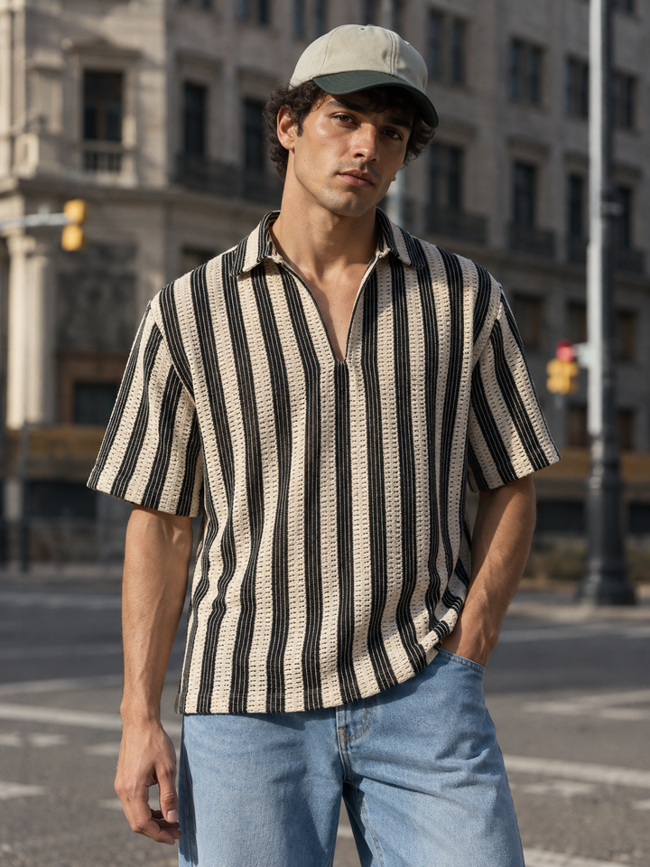 Short Sleeve : Back Ecru Crochet Shirt