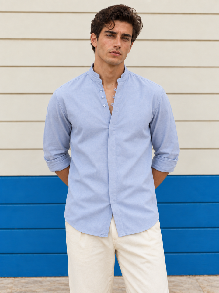 Light Blue : Double Placket Linen Kurta