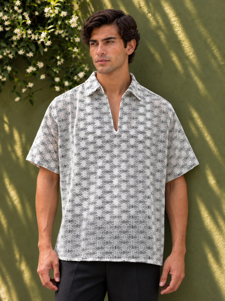Short Sleeve : Multi Weave Crochet Shirt