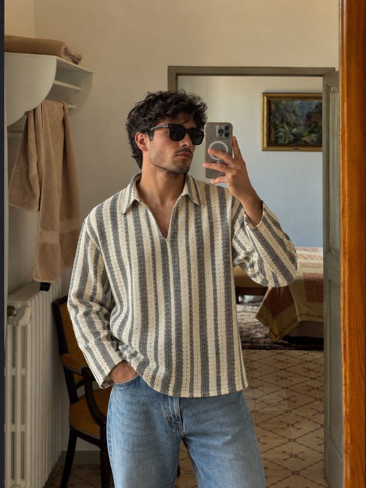 Long Sleeve: Striped Crochet Shirt