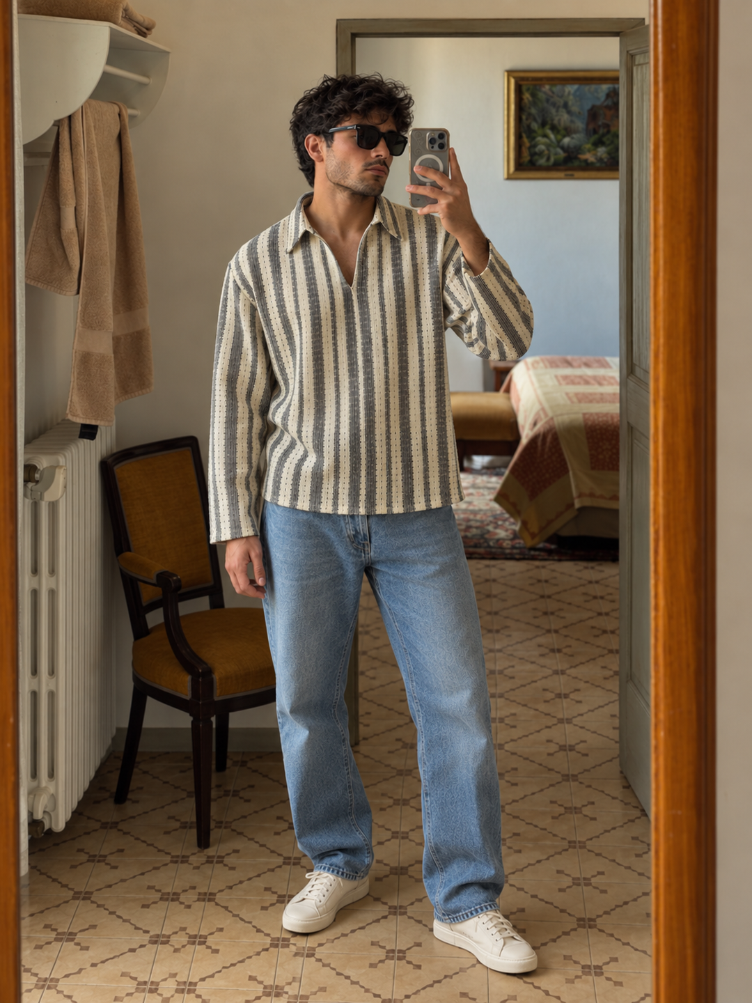 Long Sleeve: Striped Crochet Shirt