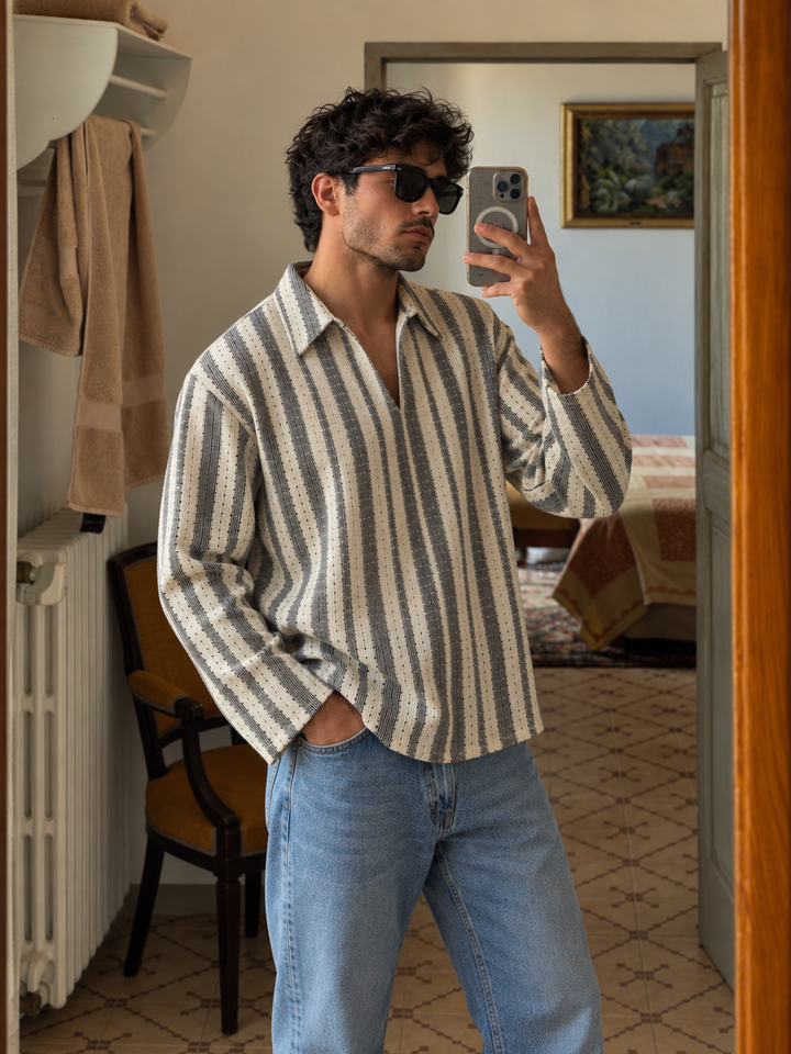 Long Sleeve: Striped Crochet Shirt