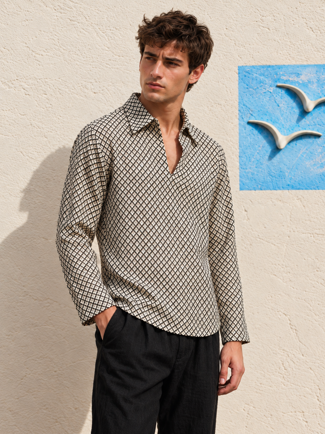 Long Sleeve: Textured Cubic Crochet Shirt