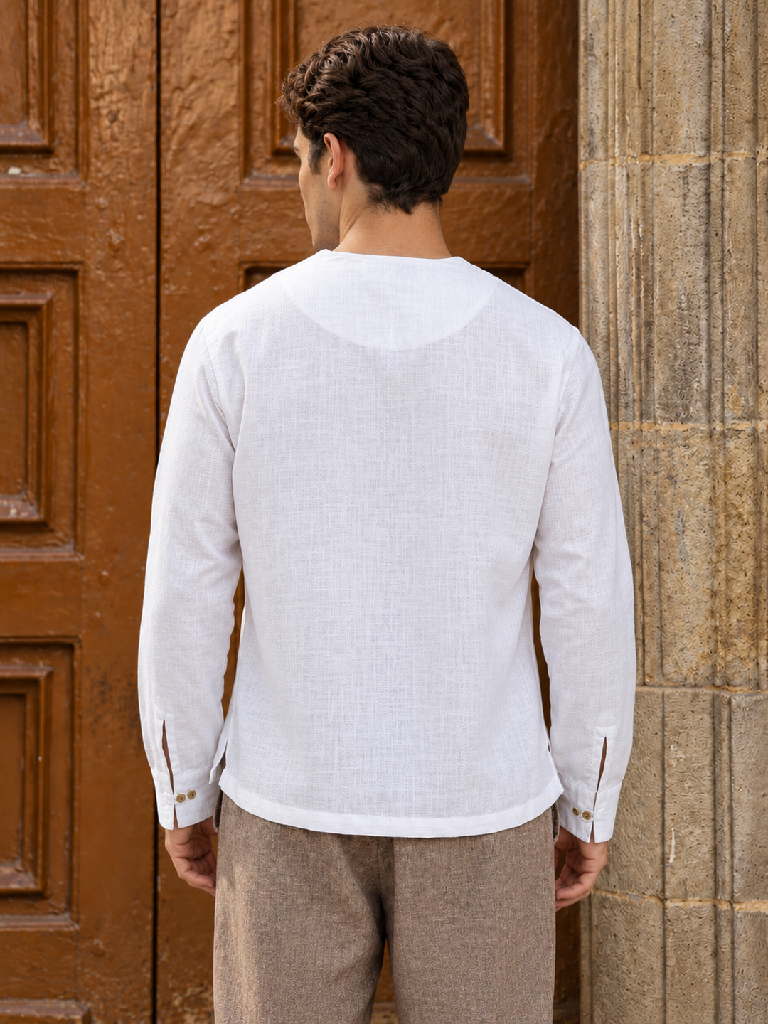 Plain Collar: White Linen Kurta