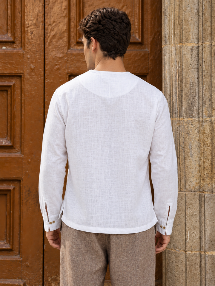 Plain Collar: White Linen Kurta