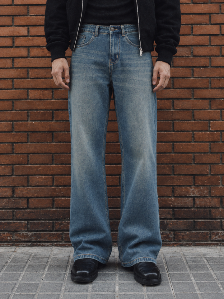 Flare : Blue Baggy Bootcut Jeans