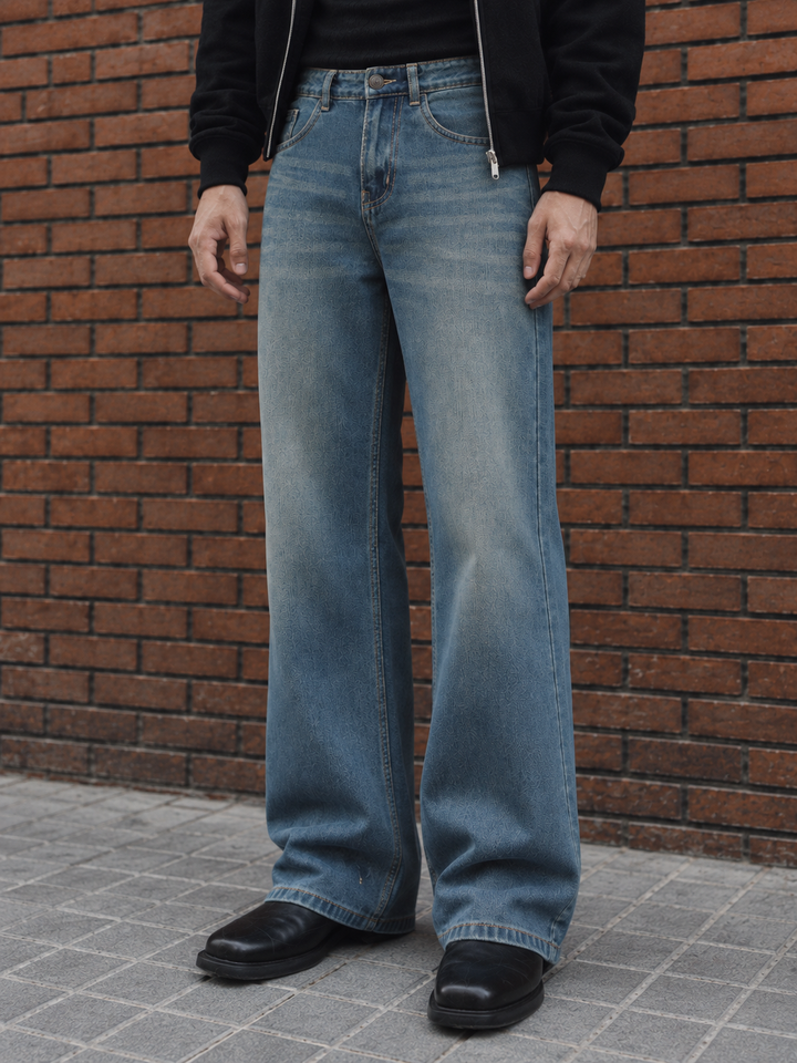 Flare : Blue Baggy Bootcut Jeans