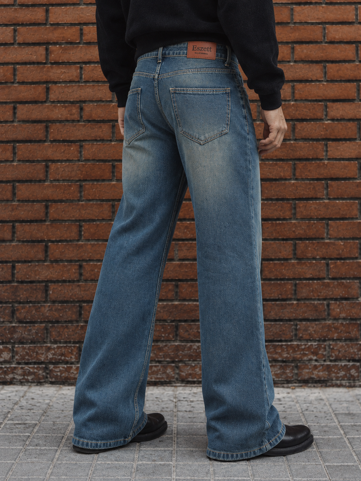 Flare : Blue Baggy Bootcut Jeans