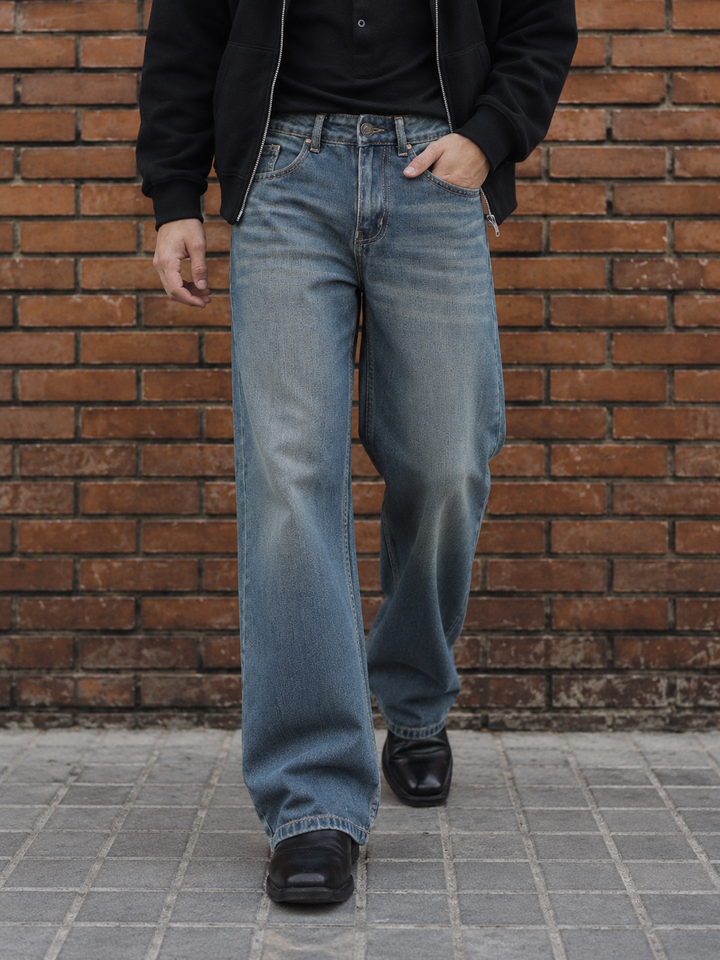 Flare : Blue Baggy Bootcut Jeans