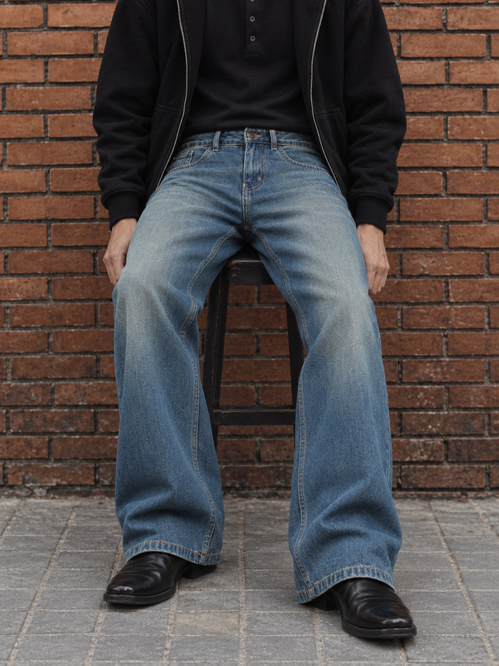 Flare : Blue Baggy Bootcut Jeans