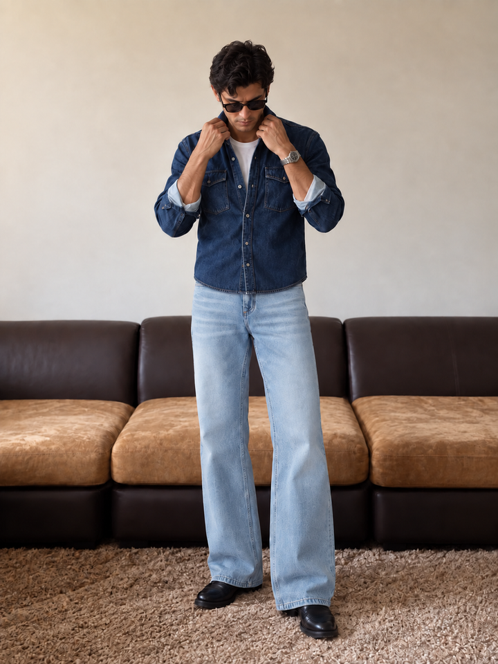 Ice Flare : Blue Baggy Bootcut Jeans