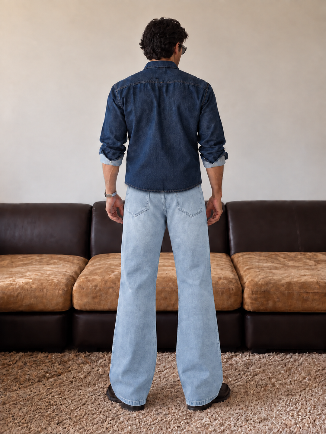 Ice Flare : Blue Baggy Bootcut Jeans