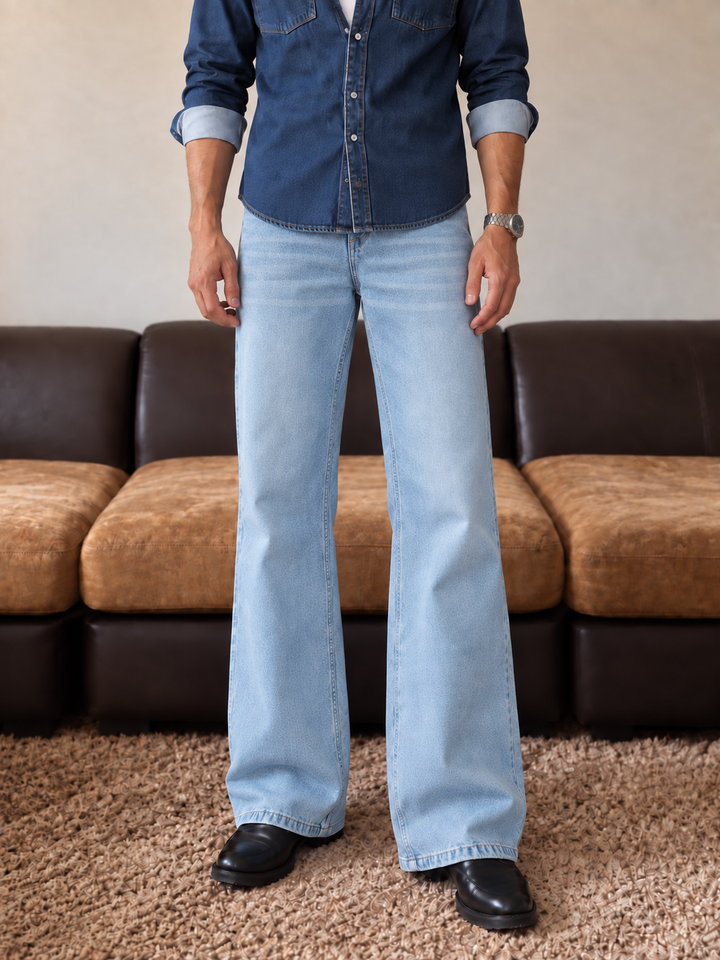 Ice Flare : Blue Baggy Bootcut Jeans