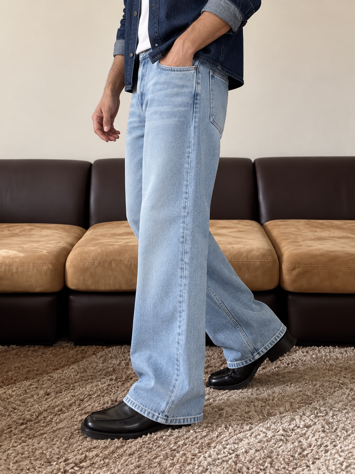 Ice Flare : Blue Baggy Bootcut Jeans