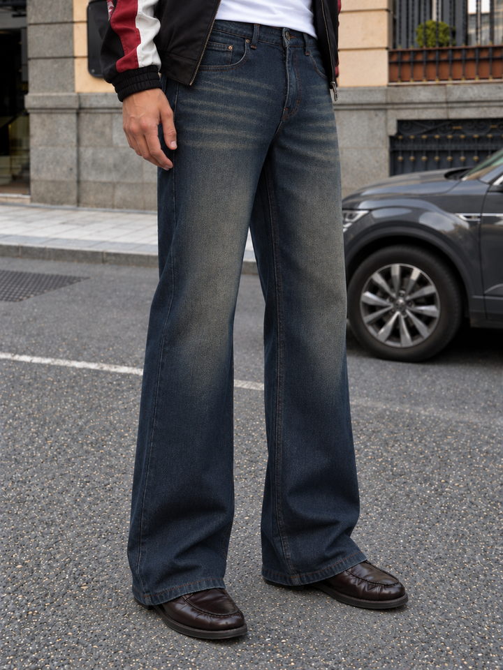 Raw Wash Flare : Blue Baggy Bootcut Jeans