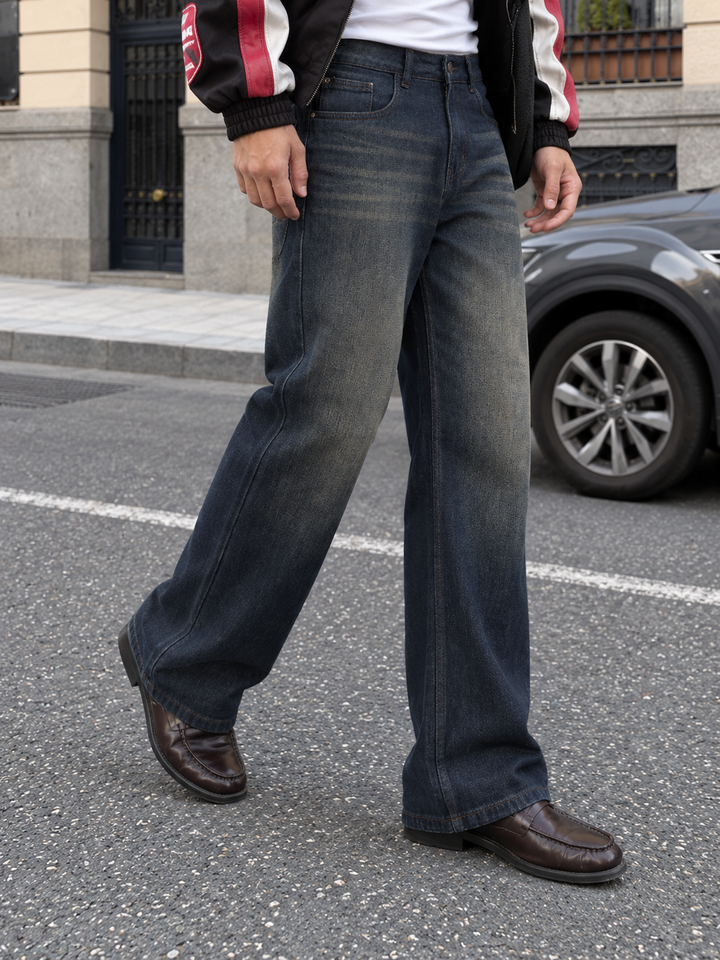 Raw Wash Flare : Blue Baggy Bootcut Jeans