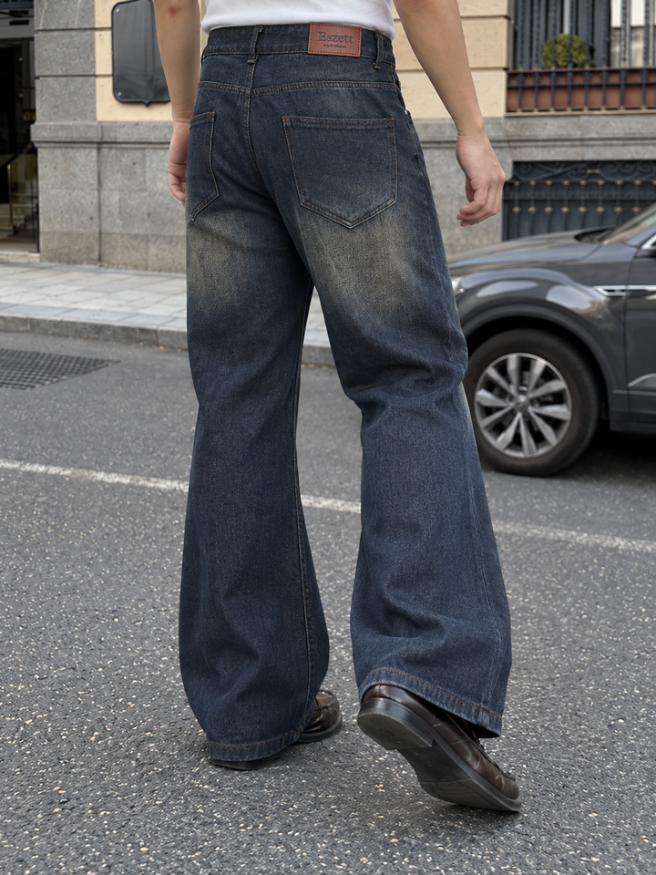 Raw Wash Flare : Blue Baggy Bootcut Jeans
