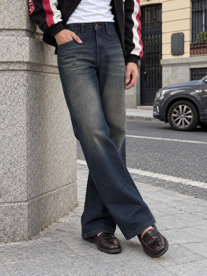 Raw Wash Flare : Blue Baggy Bootcut Jeans
