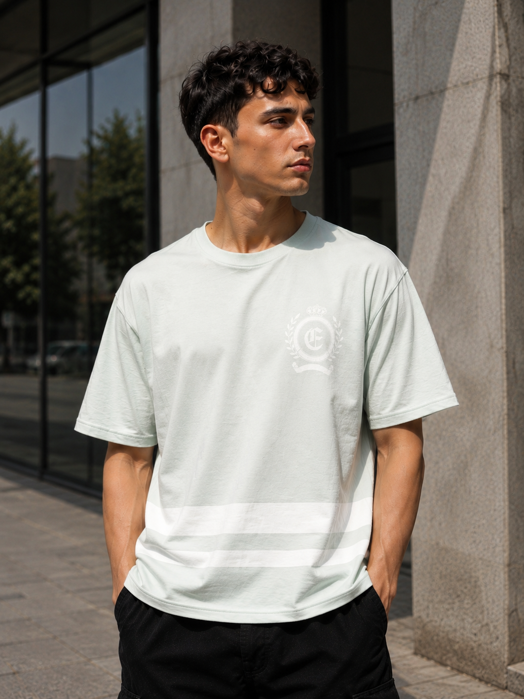Ethnic Numero: Light Blue Oversized Tshirt