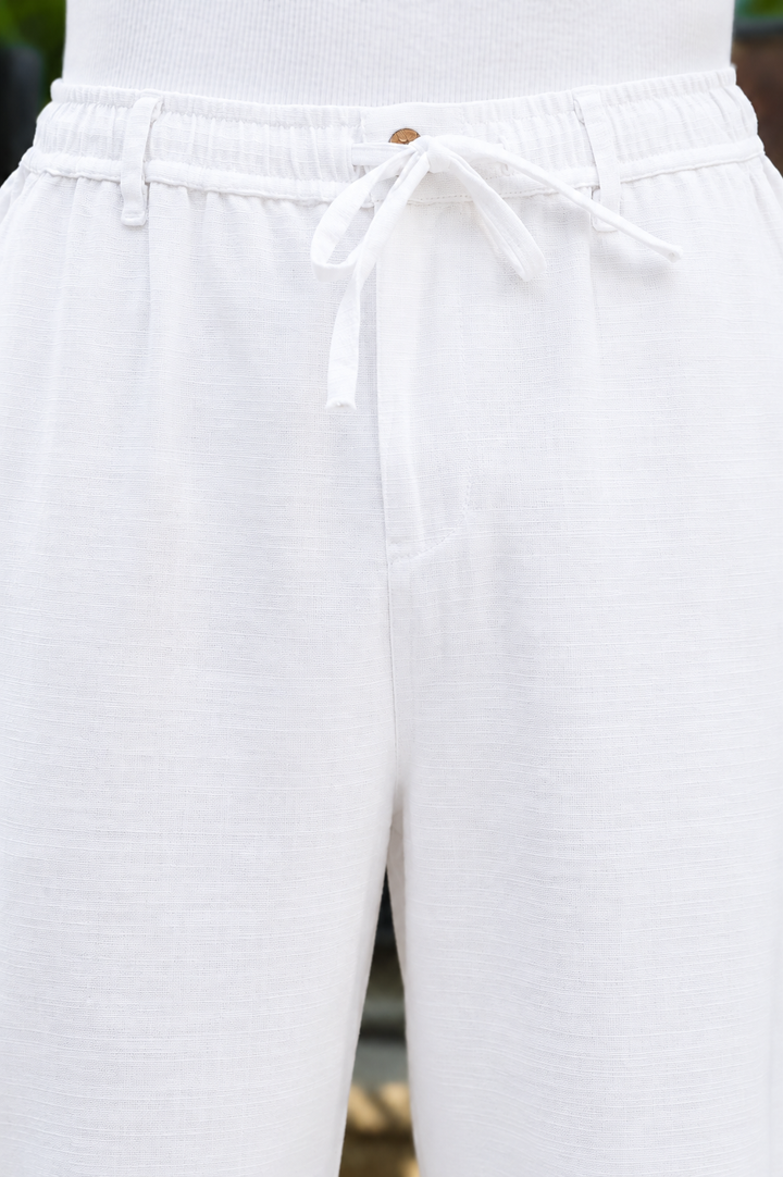 Linen : White Grey Trousers