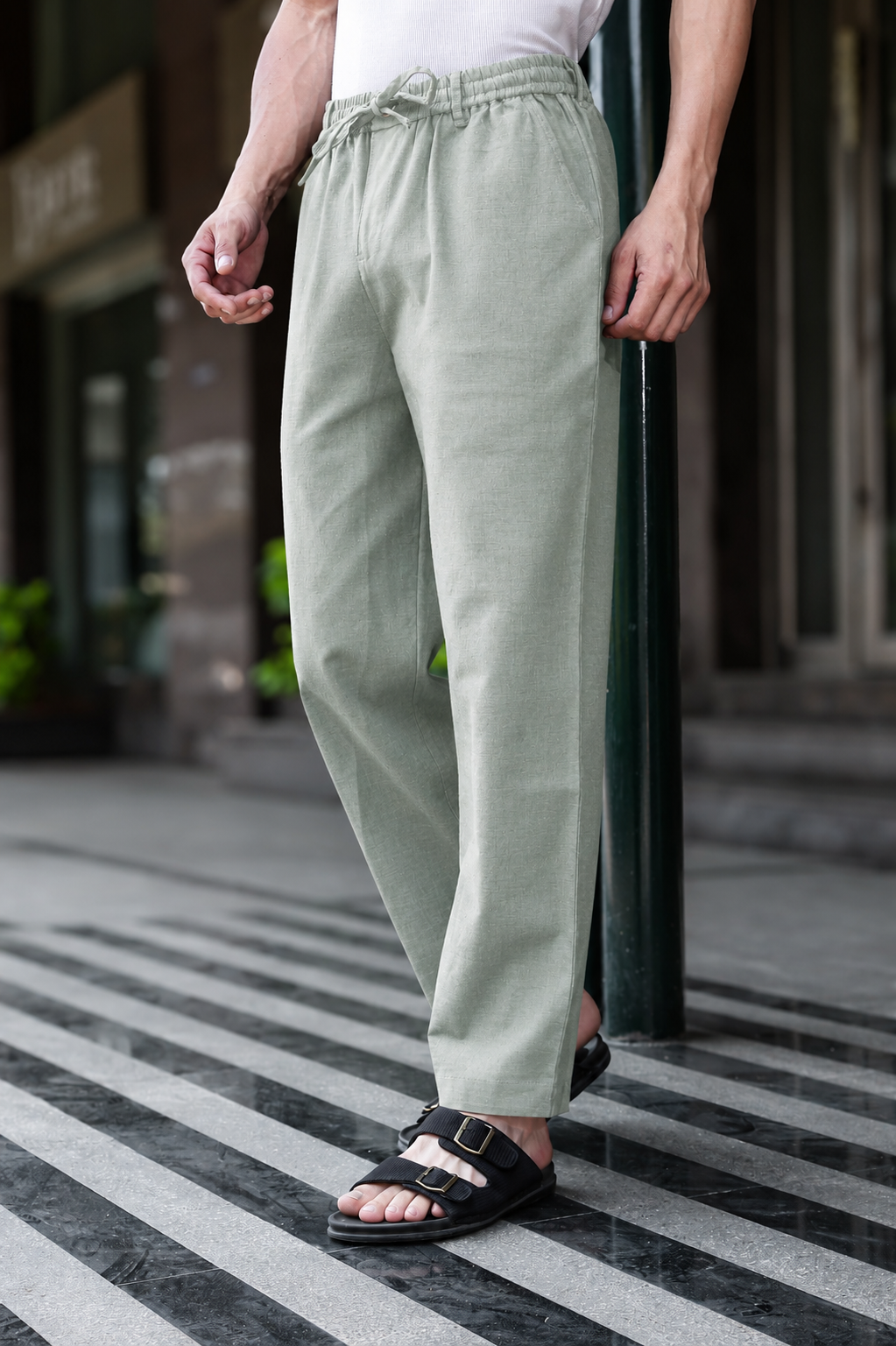 Linen : Sage Green Trousers