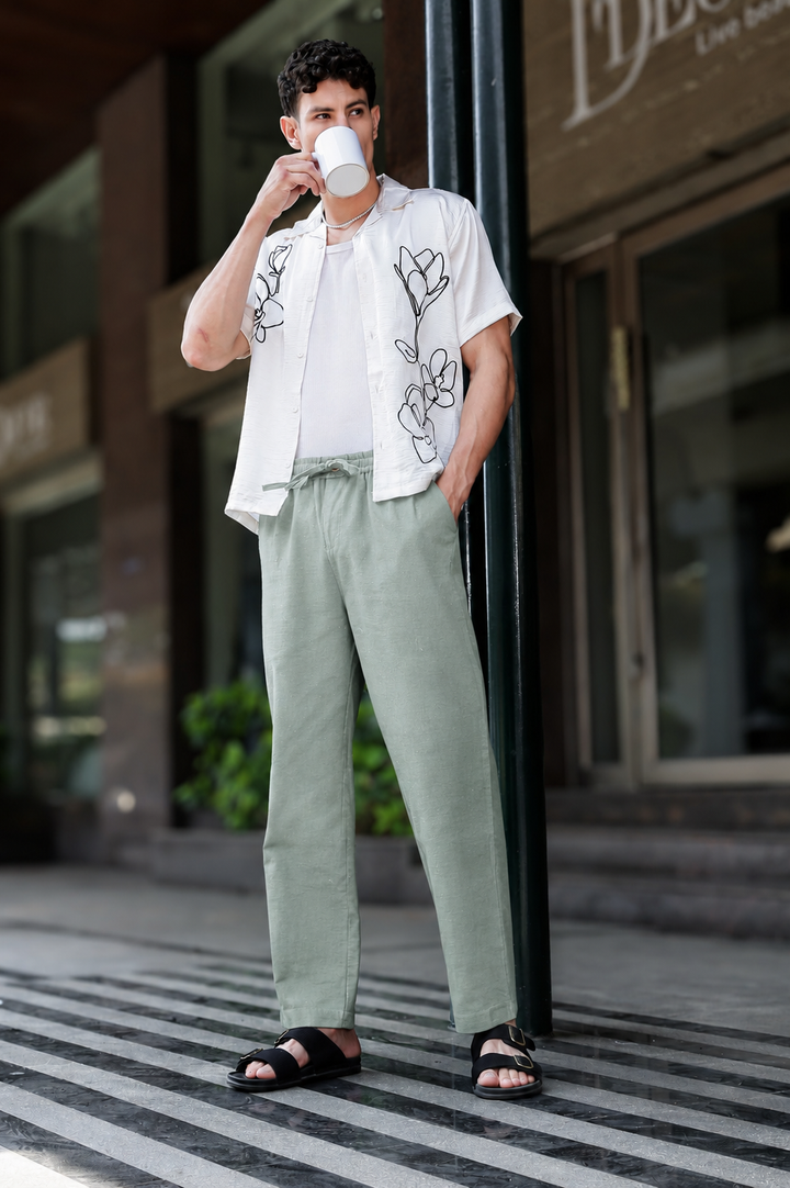 Linen : Sage Green Trousers