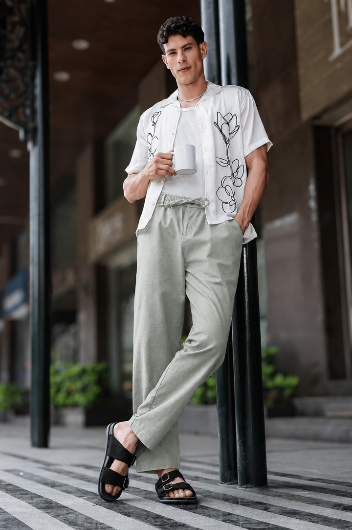 Linen : Sage Green Trousers