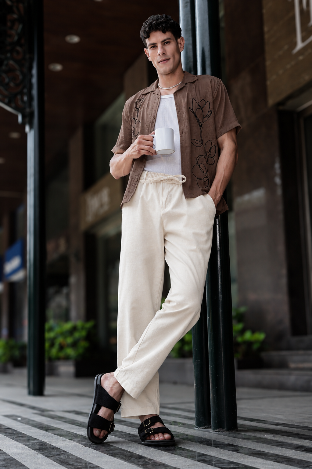 Linen : Creamish-White Baggy Trousers