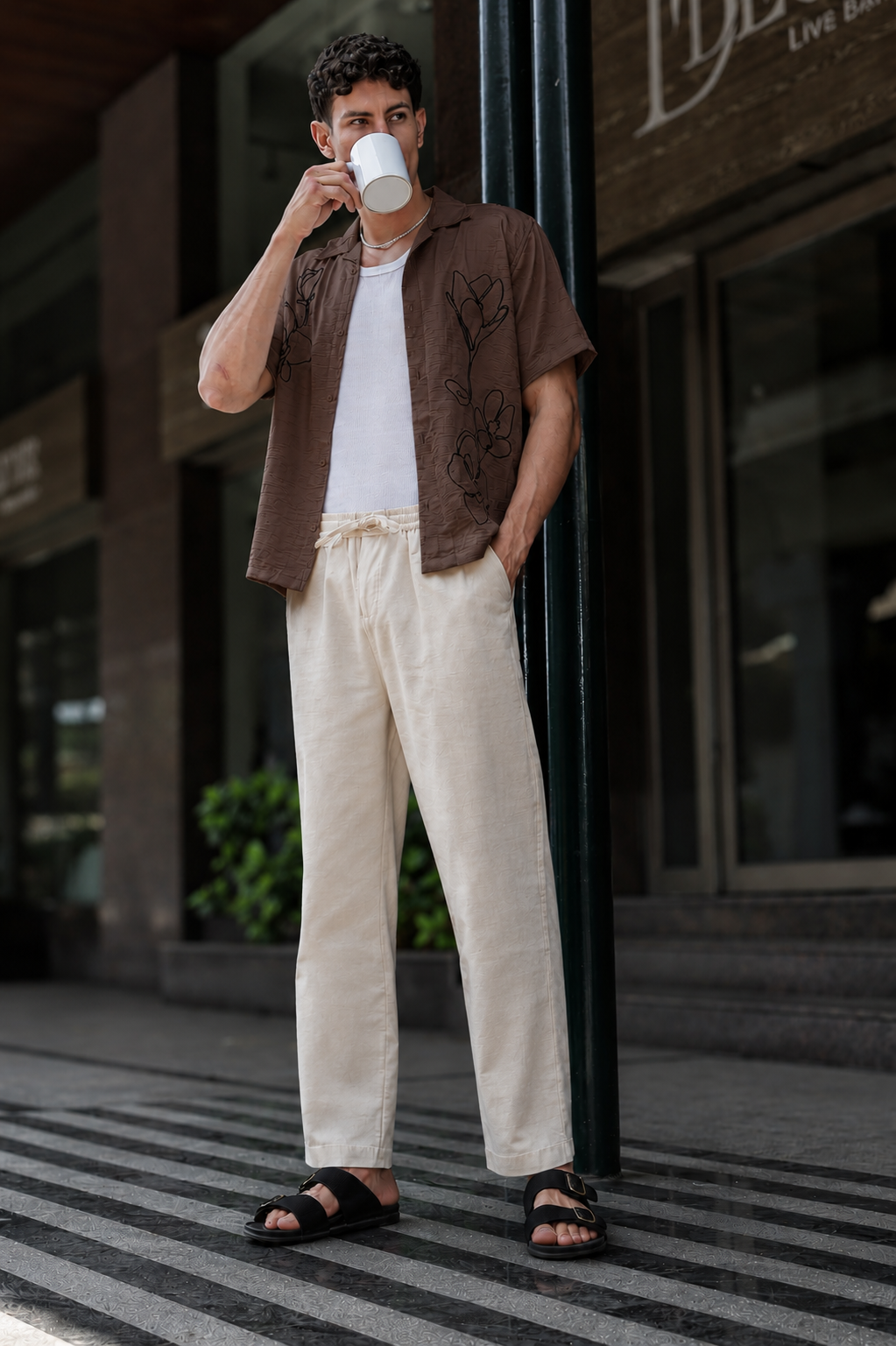 Linen : Creamish-White Baggy Trousers