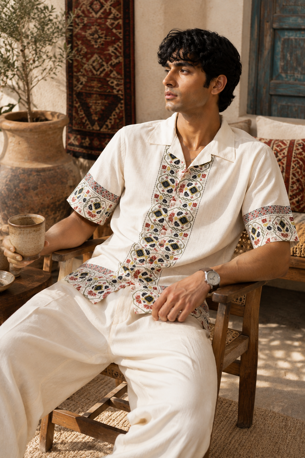 Tribal : Slub Printed Cuban Shirt
