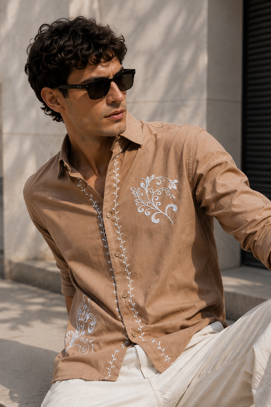 Hidden Treasure Brown Embroidery Linen Shirt