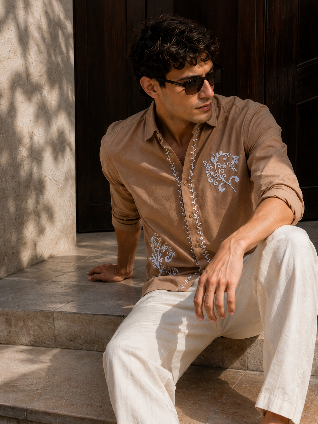 Hidden Treasure Brown Embroidery Linen Shirt
