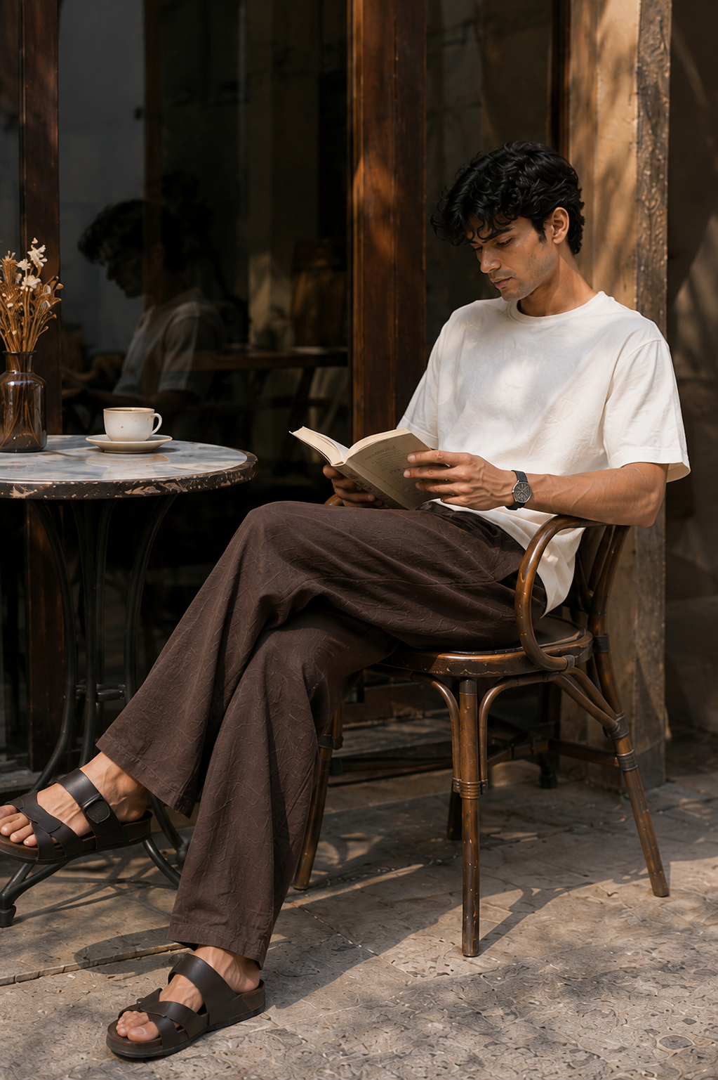 Linen : Chocolate Brown Baggy Trousers