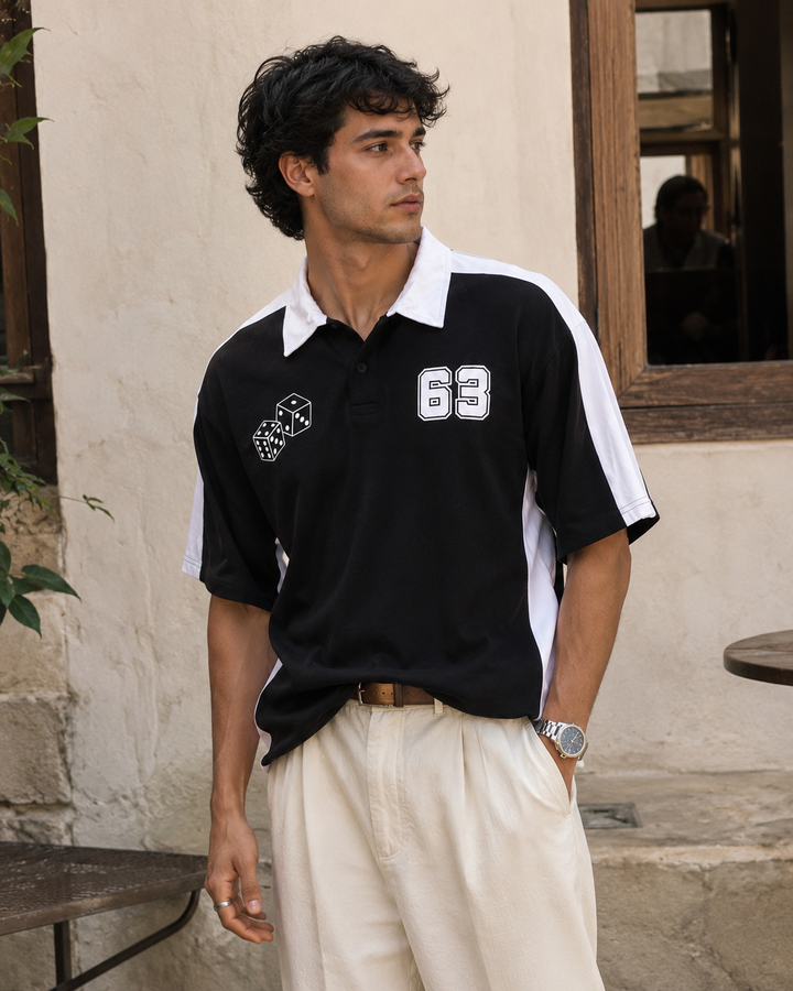 Retrograde: Black and White Oversized Polo