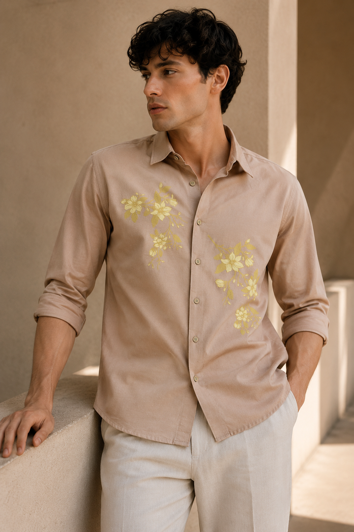 Unrefined Beauty Brown Printed Linen Shirt