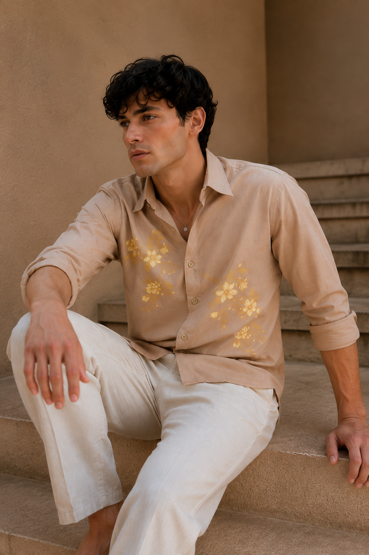 Unrefined Beauty Brown Printed Linen Shirt