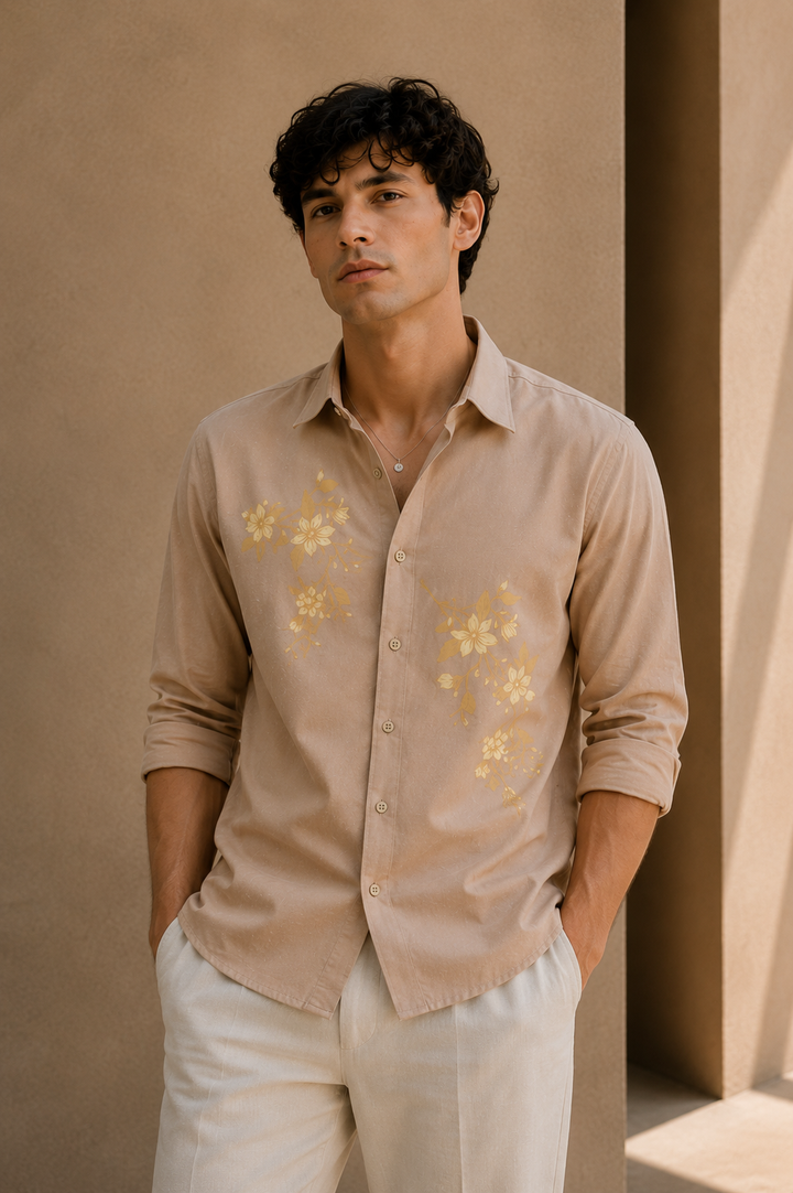 Unrefined Beauty Brown Printed Linen Shirt