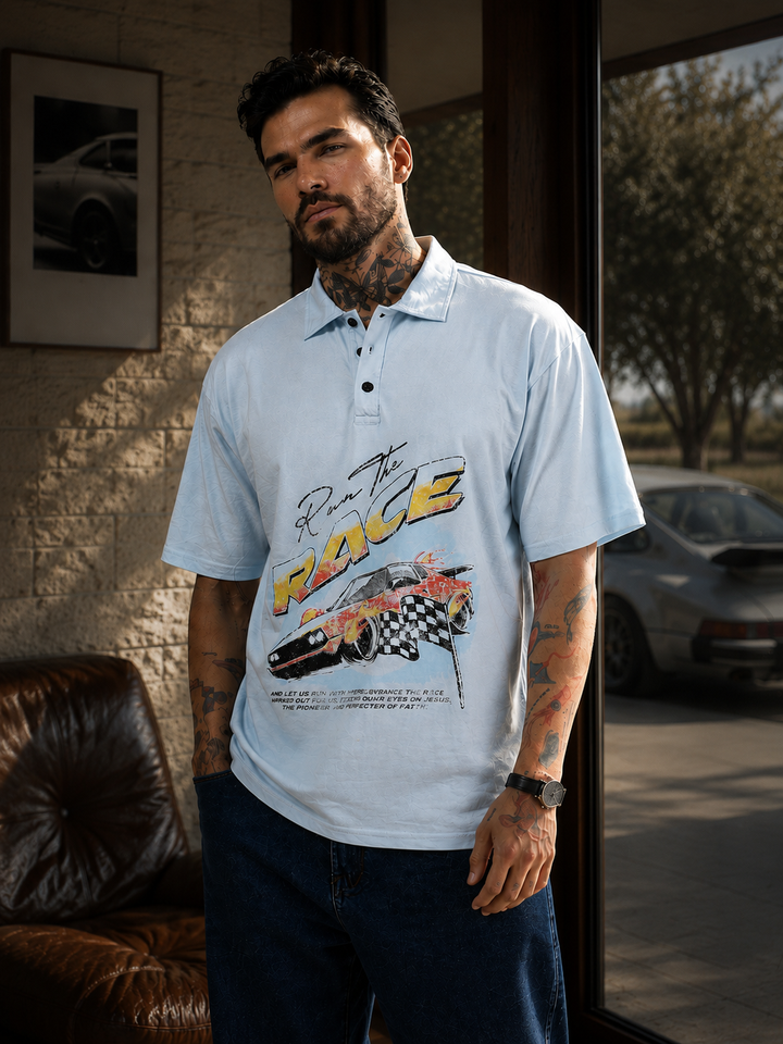 Race: Dyed Blue Oversized Polo