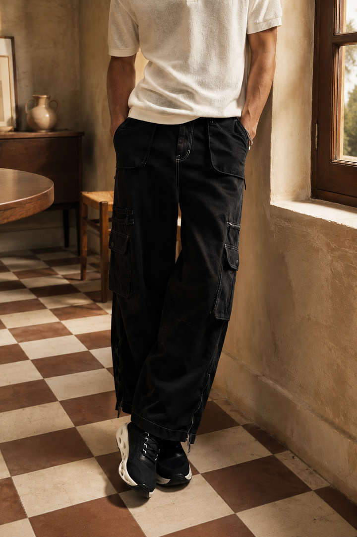 Black Dyed Cargo Pants