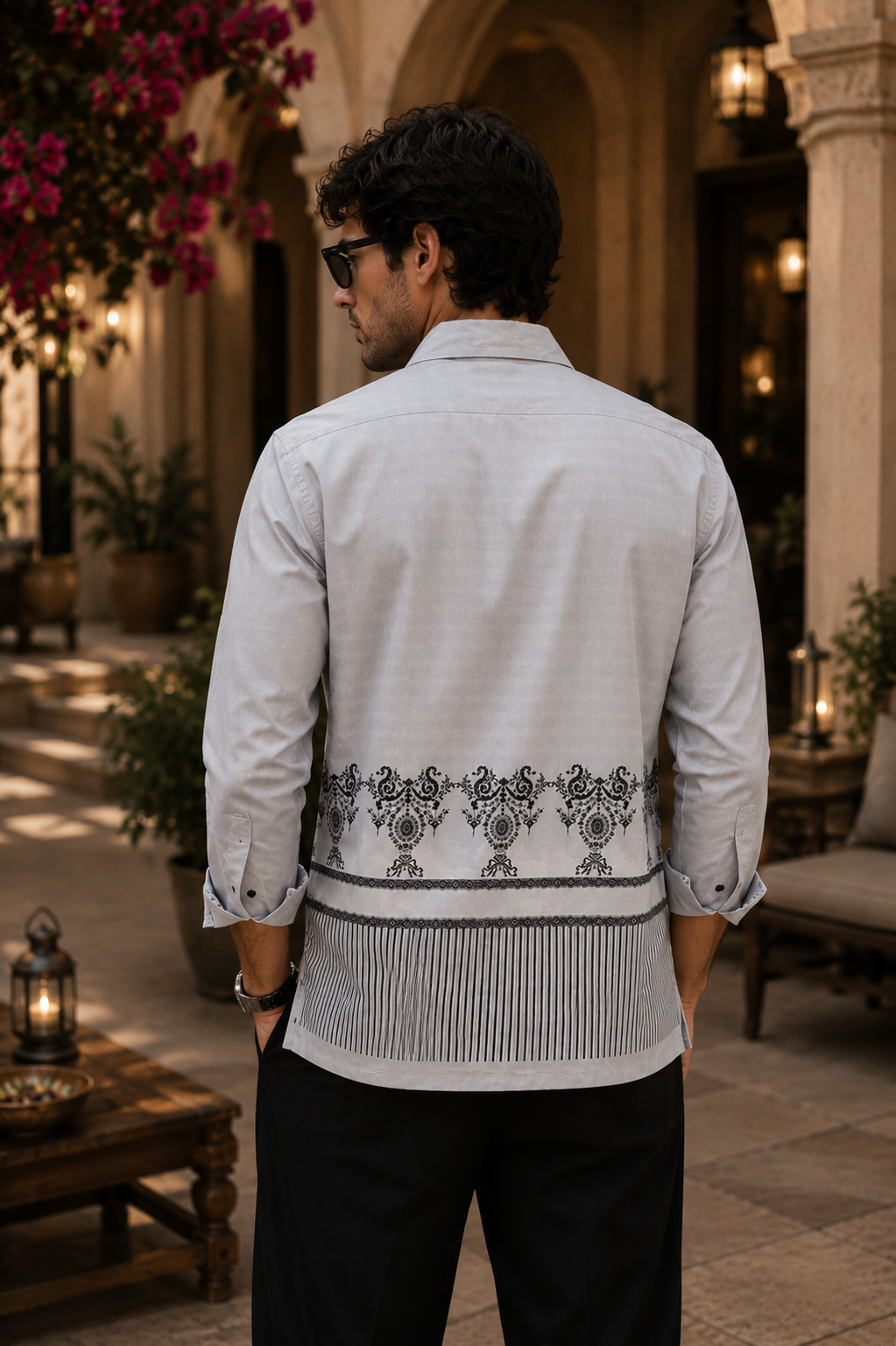 Black & White Folk Printed Satin Shirt