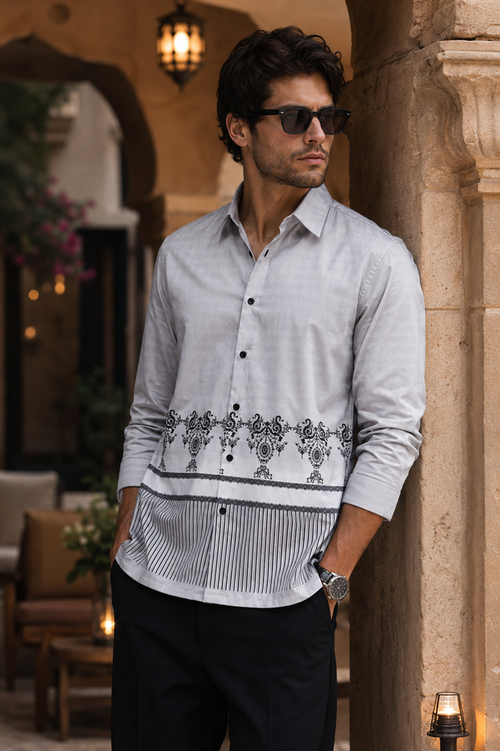 Black & White Folk Printed Satin Shirt